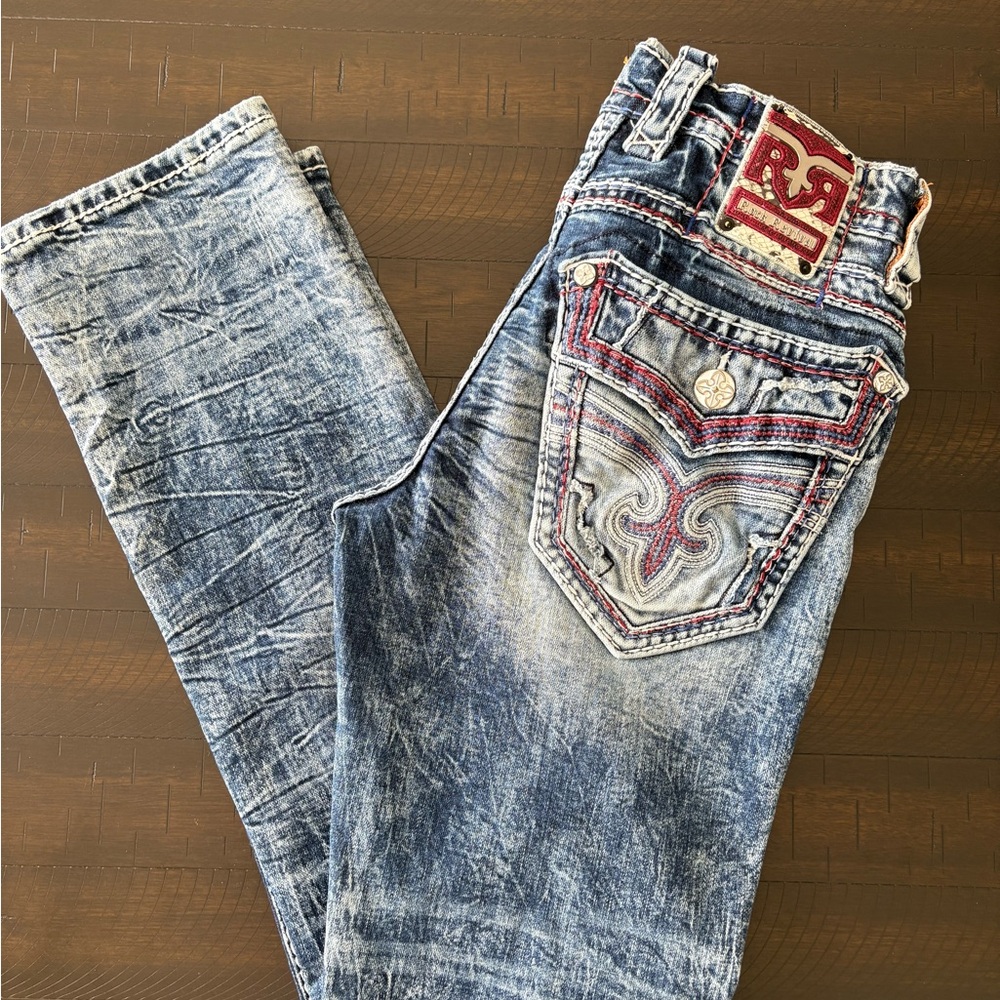 Men's Blue Jeans with Red Accents